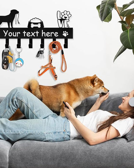 Personalized Dog Leash Holder for Wall - Dog Stuff Storage Organizer, Custom Name Key Holder Wall Mount, Metal Dog Leash Hooks for Wall Decorative, Key Rack Gift for Dog Lovers, Dog Room Decor