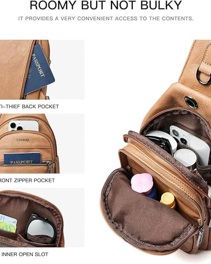 Sling Bag For Women Faux Leather Small Casual Daypack Backpack Fanny Pack Crossbody Chest Bags Purse