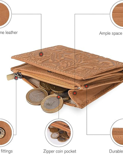Oak Leathers Wallet For Women Full Grain Leather - Small RFID Coin Purse Credit Card & ID Holder for Ladies,Bifold Wallets for Teenager | Small, RFID, Coin Purse, for Ladies, for Teenager