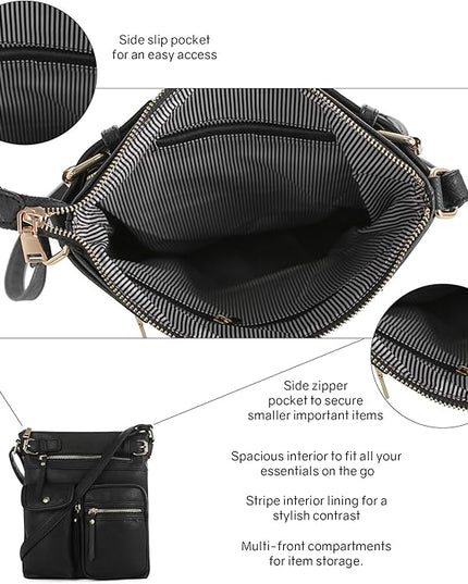 SG SUGU Katie Lightweight Medium Crossbody Bag Shoulder Bag with Multi Pocket for Women