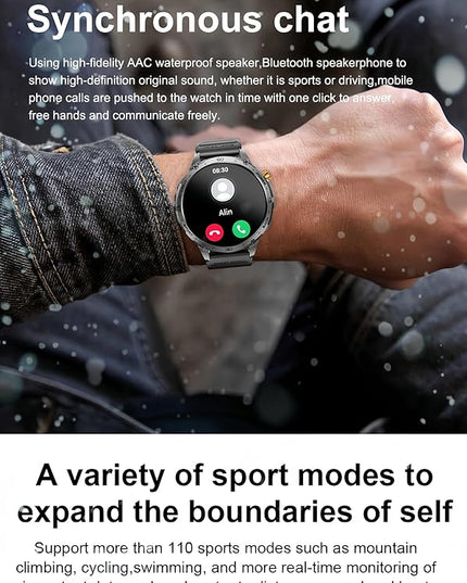 Military Smart Watch, 1.75" Crystal Ultra-Clear AMOLED Display,Spo2 Blood Oxygen Heart Rate Monitor Super Long Standby 730mAh Battery, Bluetooth Calling,LED Flashlight,IP68 Waterproof (Black)