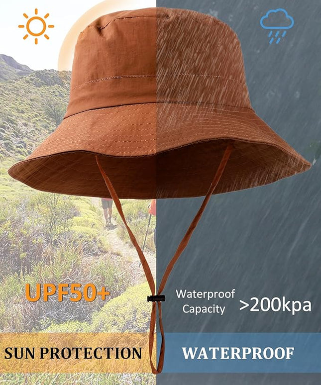 Water-Resistant Sun UPF 50+ Bucket Hat Protection Packable Brimmed Boonie for Women Men Summer Lightweight Hiking Outdoor Cap