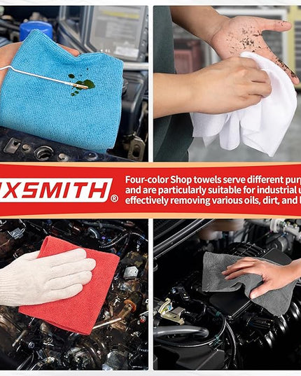FIXSMITH Shop Towels, Microfiber Cleaning Cloth Bulk, 24 Pack Microfiber Towels for Cars, All-Purpose Absorbent Cleaning Rags, Dust Cloth for Automotive, Mechanic, Garage, Bar, 11.5 x 11.5 inch