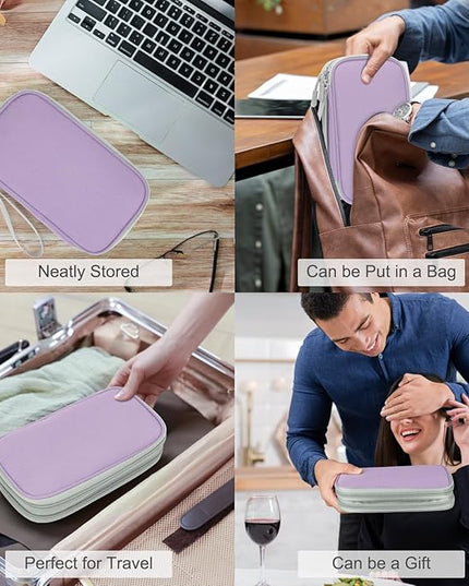 FYY Electronic Organizer, Travel Cable Organizer Bag Pouch Electronic Accessories Carry Case Portable Waterproof Double Layers Storage Bag for Cable, Charger, Phone, Medium Size, Light Purple