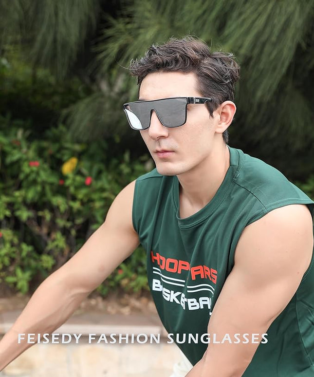 FEISEDY Sunglasses for Women Men, Fashion Mirrored Single Lens, Driving Beach Sunnies UV400 Shades B2996