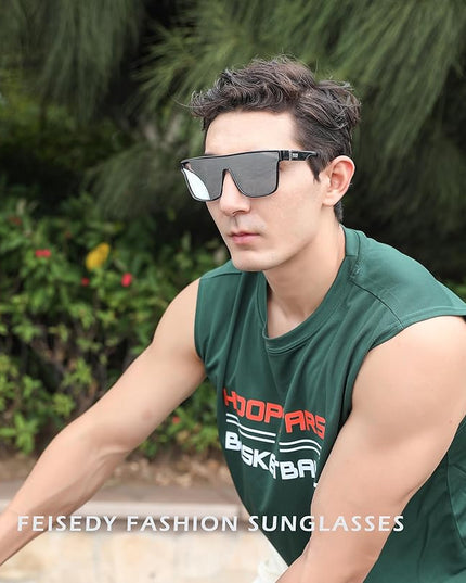 FEISEDY Sunglasses for Women Men, Fashion Mirrored Single Lens, Driving Beach Sunnies UV400 Shades B2996