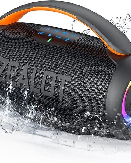ZEALOT P11 Bluetooth Speaker, 80W Peak Wireless Stereo, Ultra Lightweight Portable Design and IPX6 Waterproof, Customize EQ for Outdoor/Camping/Beach/Travel (Black)