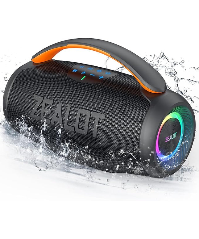 ZEALOT P11 Bluetooth Speaker, 80W Peak Wireless Stereo, Ultra Lightweight Portable Design and IPX6 Waterproof, Customize EQ for Outdoor/Camping/Beach/Travel (Black)