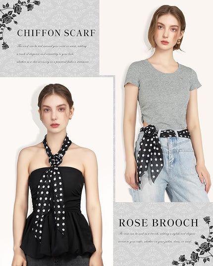 Chiffon Scarf for Women, Removable Flower Neck Scarf Light Soft Fashion Rose Scarves Versatile Headband or Hair Band