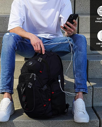 Swissdigital Design Travel Backpack for Men with Apple Find My, Laptop Backpack with USB Charging Port, RFID Protection, Add-A-Bag System - Travel Backpack for Men-Finder Color Random | SD803BT013-01