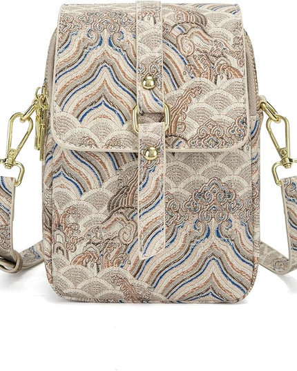 myfriday Vintage Crossbody Phone Bag for Women, Small PU Leather Shoulder Purse and Handbag with Tassel&Rivet Decoration