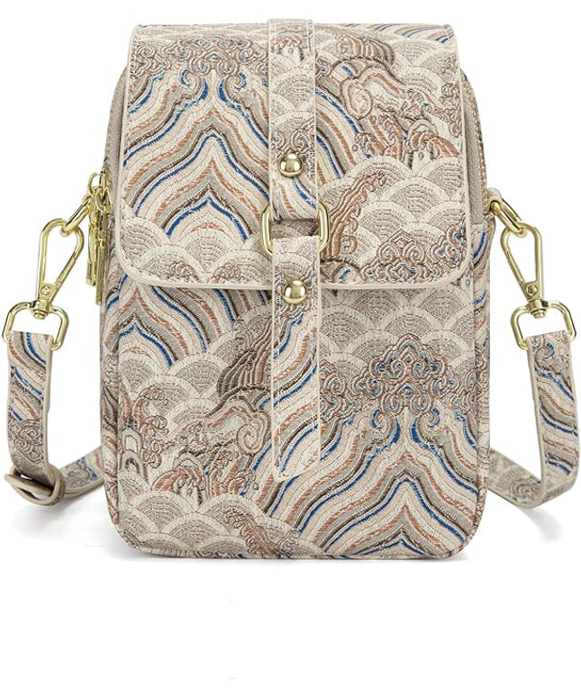 myfriday Vintage Crossbody Phone Bag for Women, Small PU Leather Shoulder Purse and Handbag with Tassel&Rivet Decoration