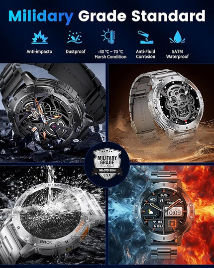 LIGE 1.43" AMOLED Smart Watch for Men with Flashlight, Bluetooth Calling, 100+ Sport Modes, 530mAh, IP68 Waterproof Fitness Tracker for Workout, iOS Android Compatible, Black Steel Camouflage Silicone