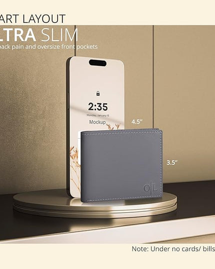 Oak Leathers Slim Leather Wallet for Men - RFID Wallets Credit Card Holder Ultra Thin Gift for Mens, Front Pocket Minimalist Design