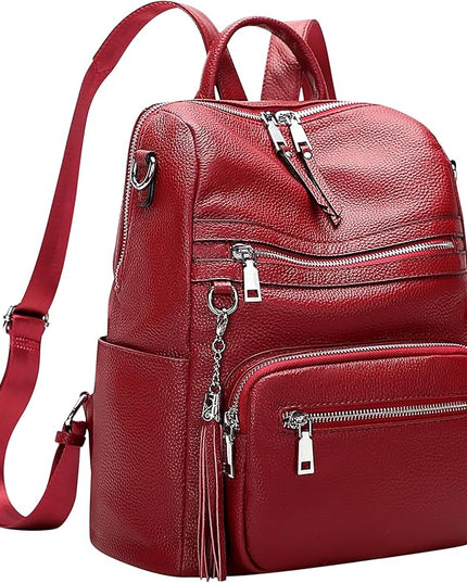 ALTOSY Genuine Leather Backpack Purse for Women Large Shoulder Bag With Laptop Compartment Multiple Pockets(S106 Red)