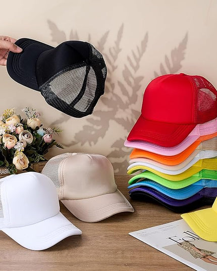 Hercicy 40 Pack Sublimation Blank Trucker Hat Bulk Baseball Cap Adjustable Mesh Unisex Polyester Hat Heat Transfer