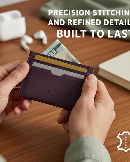 Vaultskin MOORGATE Slim Card Holder - Minimalist Leather Wallet, RFID Blocking Sleeve, Fits Front Pocket, for Men and Women
