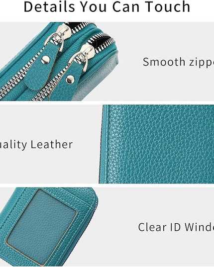 RNIEGA Credit Card Holder Wallet RFID Blocking Leather Small Wallet for Women Double Zipper Wallet with ID Window