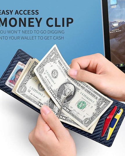 RUNBOX Slim Wallet for Men Genuine Leather RFID Blocking Bifold Minimalist Front Pocket Mens Wallet with Money Clip Thin Gift Box