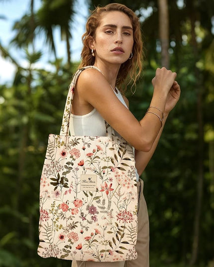 Corduroy Tote Bag for Women - Reusable Totes with Pocket & Buckle Cute Aesthetic Shoulder Bag for Work Travel