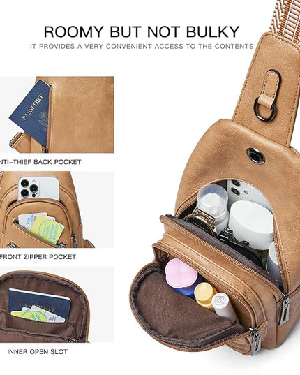 Sling Bag For Women Faux Leather Small Casual Daypack Backpack Fanny Pack Crossbody Chest Bags Purse