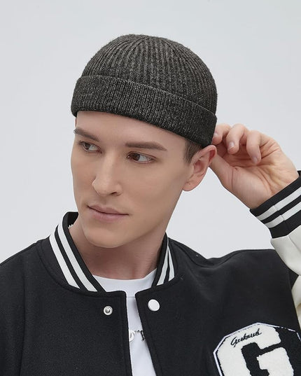 Short Fisherman Beanie for Men Women, Wool Knit Cuff Warm Winter Hats, Trawler Beanie Watch Caps Soft Skullcap