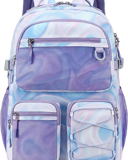 Lohol Multi-Pocket Backpack for Travel College, Heavy Duty Big Bookbag with 15.6 inch Laptop Compartment (Purple Galaxy