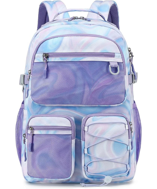 Lohol Multi-Pocket Backpack for Travel College, Heavy Duty Big Bookbag with 15.6 inch Laptop Compartment (Purple Galaxy