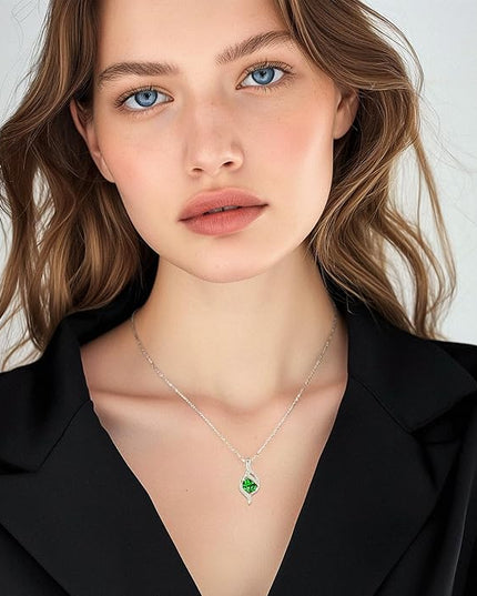 FANCIME Birthstone Necklace for Women Round Cubic Zirconia Necklace S925 Sterling Silver full Love Birthday Gifts for Mom Women