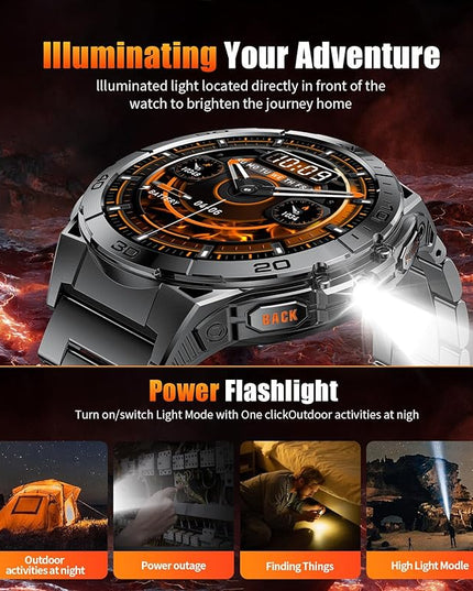 SUNKTA Military Smart Watch for Men,600mAh Battery/1.6" AMOLED Screen/5ATM Waterproof Smartwatches (Answer/Dial Calls) Fitness Tracker with Sleep Tracking/Heart Rate/Blood Oxygen for Android/iOS
