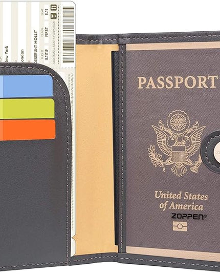 ZOPPEN Passport Holder Women, Passport Cover Travel Wallet Rfid Blocking Passport Wallet Cover Case Travel Essentials Document Organizer, Dark Grey