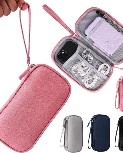 Pink Universal Cable Organizer - Electronics Accessories Bag for Charger, Phone, Memory Card & Travel Gadgets