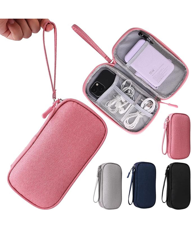 Pink Universal Cable Organizer - Electronics Accessories Bag for Charger, Phone, Memory Card & Travel Gadgets