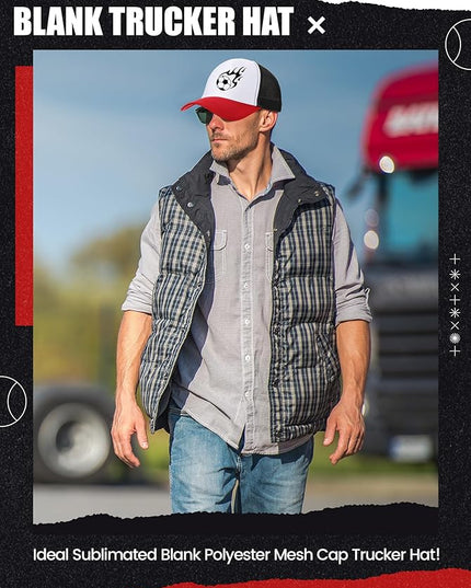 10 Pcs Sublimation Blank Trucker Hats Bulk Mesh Baseball Cap Polyester Mesh Trucker Hat for Men and Women