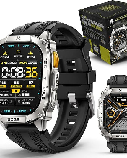 CARBINOX Smart Watch Edge Rugged, 1.96″ AMOLED, Stainless Steel, IP69K/5ATM Fitness trackers, Dual-Band GNSS, 500mAh, Bluetooth Calls, Smart Watch for Android Phones iOS (Silver)