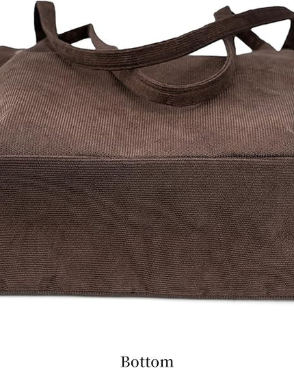 Corduroy Tote Bag Cute Tote Bags for Women Shoulder Bag with Inner Pocket for Work Beach Travel and Shopping Grocery
