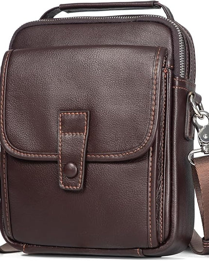 Augus Leather Small Messenger Bag For Men Crossbody Handbag Shoulder Sling Travel Bags for Men Purse Daypack Magnetic Buckle