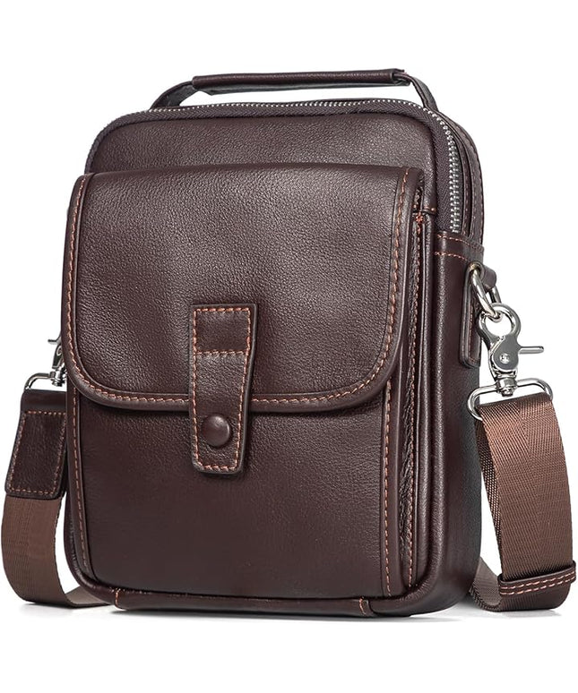 Augus Leather Small Messenger Bag For Men Crossbody Handbag Shoulder Sling Travel Bags for Men Purse Daypack Magnetic Buckle