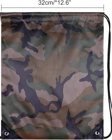 KUUQA 12 Pack Camouflage Drawstring Backpack Bulk String Backpack Cinch Kids Sport Bags Storage Bags for Gym Traveling (Camouflage)