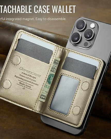 Defencase for Magsafe Wallet Magnetic Card Holder RFID Blocking, PU Leather Minimalist Phone Wallet for MagSafe Phones and Cases for iPhone 17/16/ 15/14/ 13/12/ Pro/Max/Plus/Air, Gold