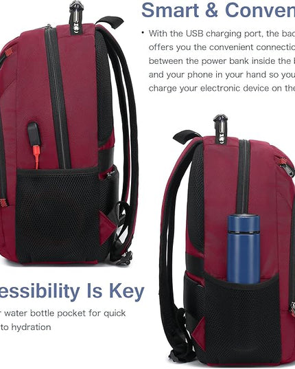 Boavan Laptop Backpack for men, 15.6 inch Laptop Bag with USB Port, Waterproof Travel Work Backpack Purse, Anti-Theft Teacher Nurse Doctor Casual Bookbags Office Business backpack，Russet Red