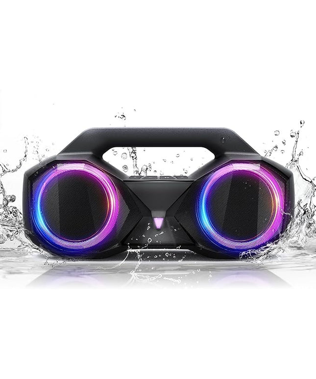 Bluetooth Speaker 80W(Peak)Loud with Bass, 20H Playtime, IPX7 Waterproof, RGB Lights, TWS, Large Portable Wireless Speakers for Outdoor, Home, Party, Pool, Beach, Tailgating, Gym, Work, Gifts (Black)