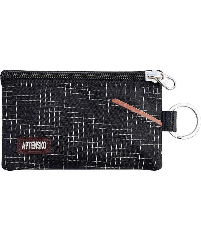 RFID Blocking Travel Wallet with Adjustable Lanyard, Small Nylon Zipper Pouch and Badge Holder for ID, Credit Cards, Cash, Keys, Commuters (BlackCrosshatch)