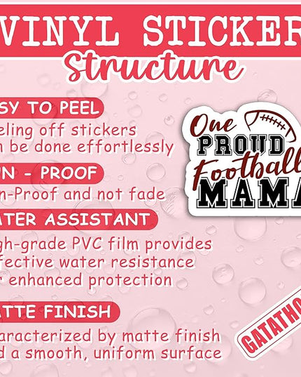 (3PCS) One Proud Football Mama Sticker Football Mom Football Accessories Football Stickers Football Decal, Waterproof Vinyl Decal for Book Laptop Tumbler Scrapbook Water Bottle Phone Case, 3" x 2.4 "