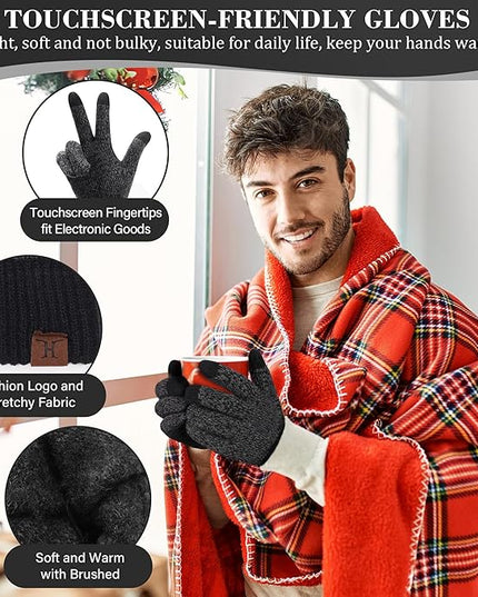 FZ FANTASTIC ZONE Mens Winter Knit Hat Beanie Long Neck Scarf Touchscreen Gloves Set Fleece Skull Caps Gifts for Men Women