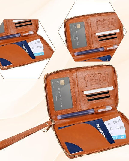 Multi-Function RFID Passport Wallet with Phone Pocket Travel Essentials Wallets Ultimate Passport Holder with Card Slots Wallet Cover Case for Women Men Holds Phones Passports Cash Boarding Passes