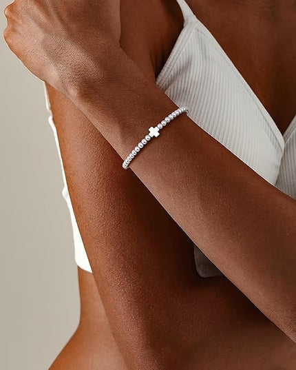 Gold Bracelets for Women 14K Gold Beaded Bracelets Stackable Bracelets for Women Gold Charm Bracelet Non Tarnish Gold Jewelry for Women Trendy