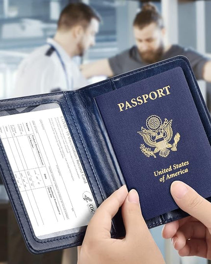 Passport and Vaccine Card Holder Combo, Passport Holder with Vaccine Card Slot, Passport Wallet, Passport Cover, Passport Case, Passport Holder for Women and Men(AB-Dark blue)