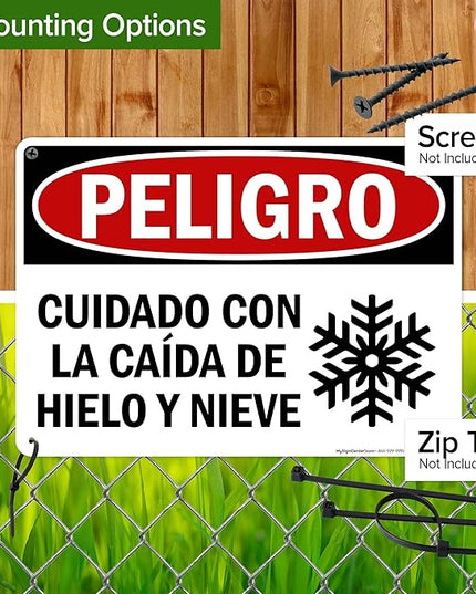 Danger Watch for Falling Ice and Snow Bilingual Sign, 10x14 Inches, 55 mil thick HDPS (high density polystyrene), Made in USA by My Sign Center