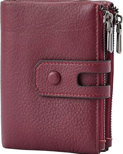 Bveyzi Small Soft Leather Wallet for Women RFID Blocking Ladies Card Holder with Double Zipper Pocket